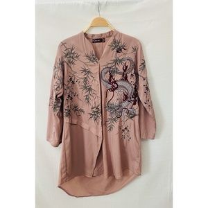 Gul Ahmed G-Pret Lawn Shirt Kurti, Mauve, w/ Dragon and Flower Print,‎ Tunic